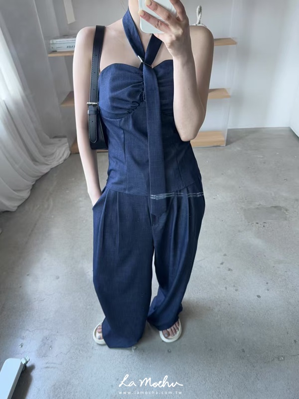 抓皺平口背心(附領帶)